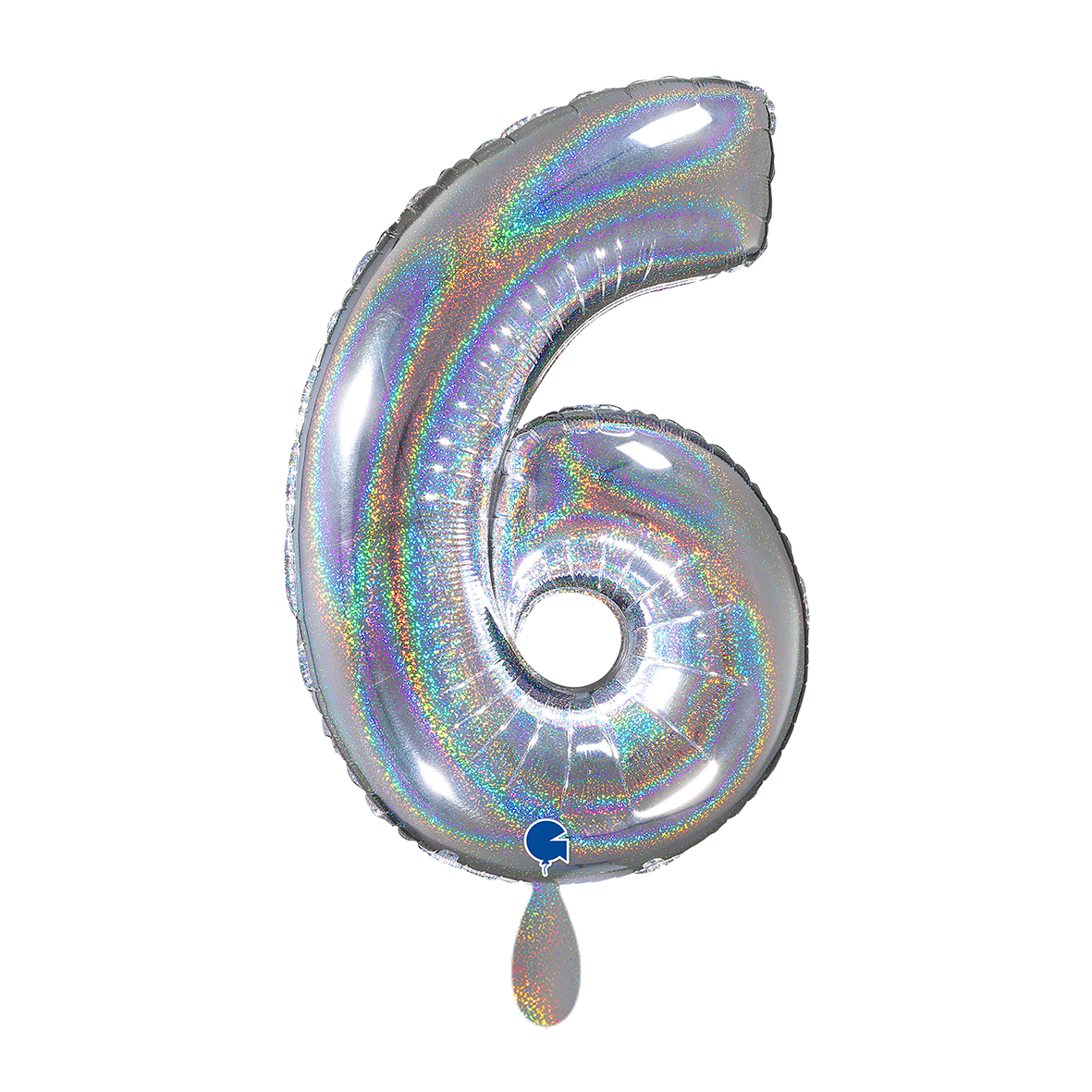 1 Ballon XL - Cijfer 6 - Glitter Holografisch Zilver