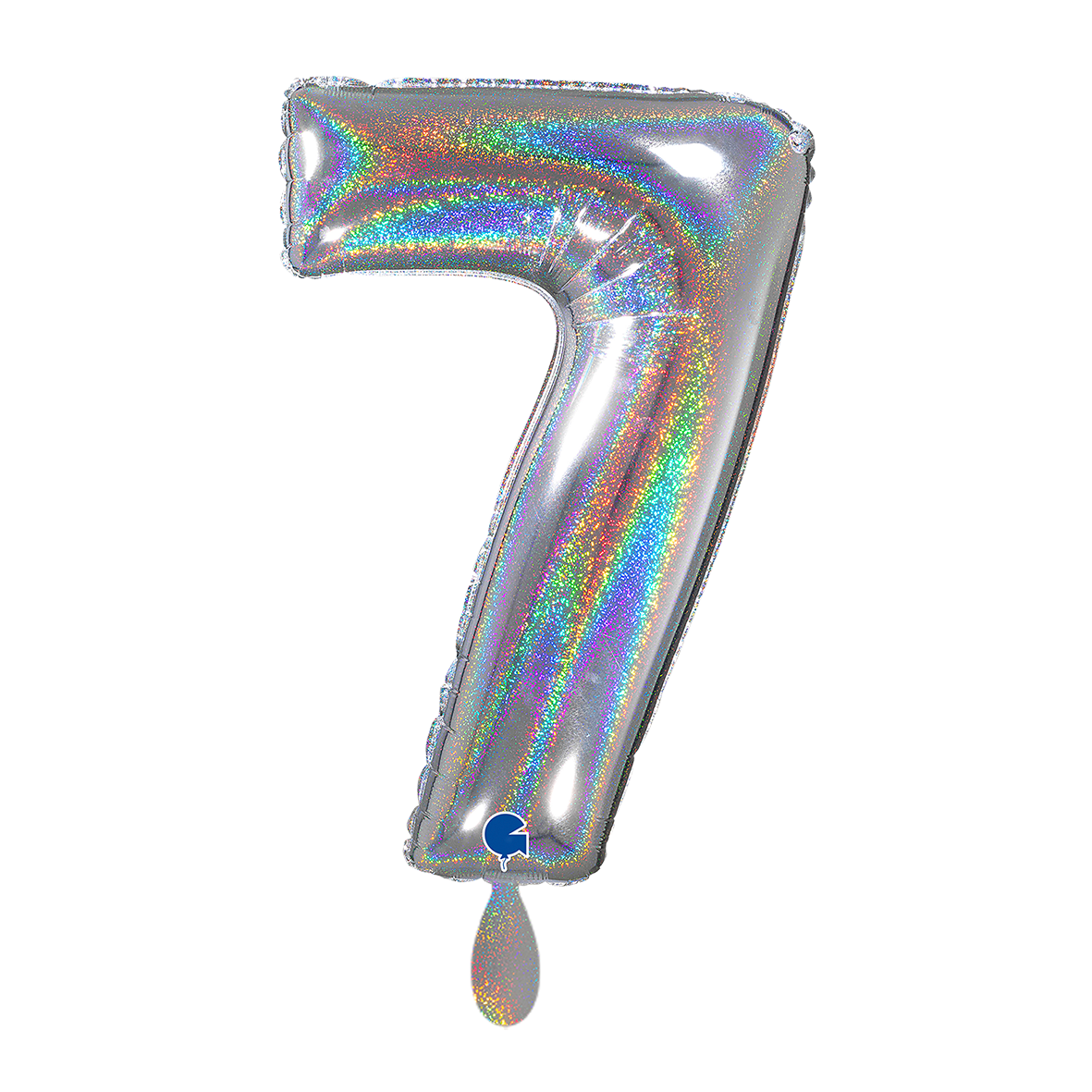 1 Ballon XL - Nummer 7 - Glitter Holografisch Zilver