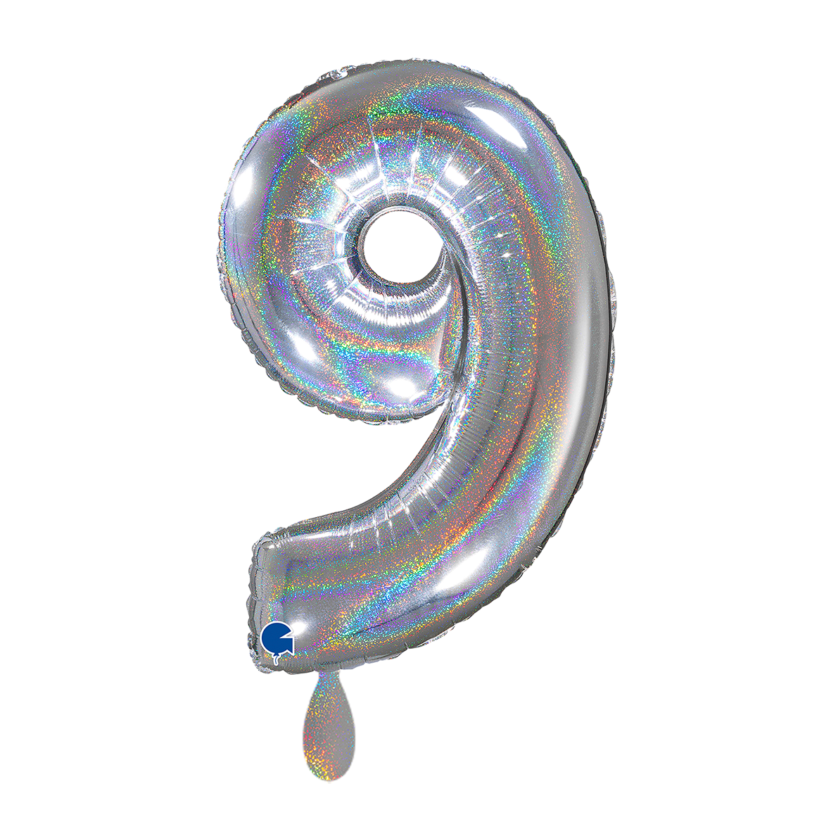 1 Ballon XL - Cijfer 9 - Glitter Holografisch Zilver