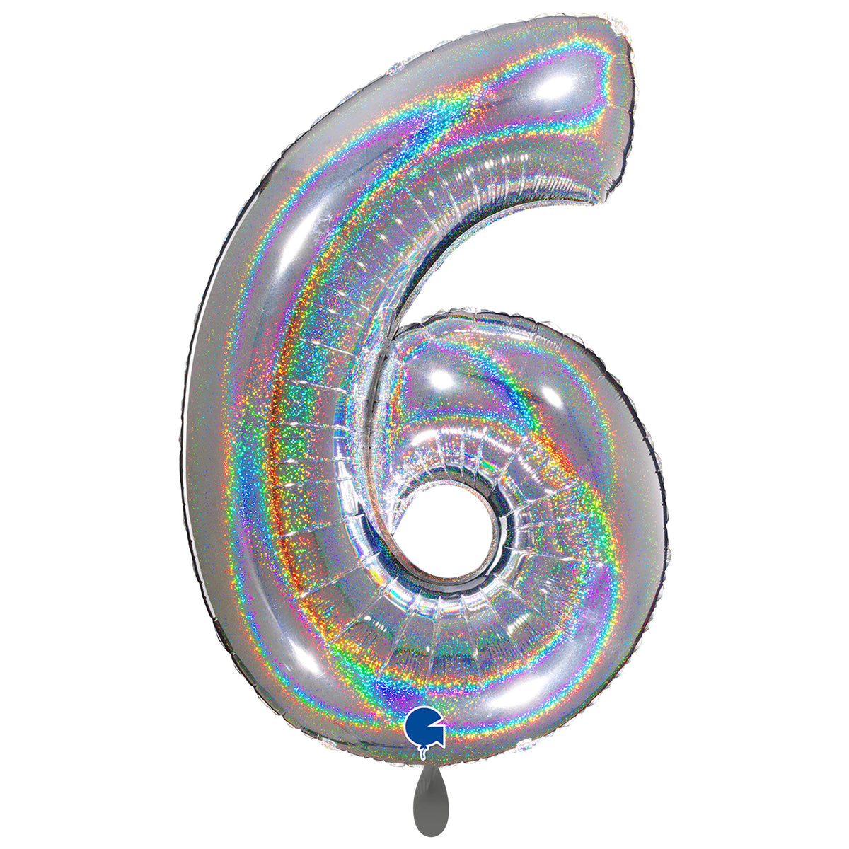1 Ballon XXL - Zahl 6 - Glitzer Holographisch Silber