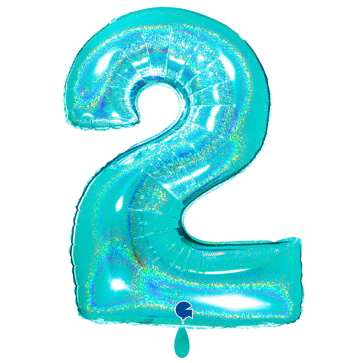 1 Ballon XXL - Nummer 2 - Glitter Holografisch Tiffany