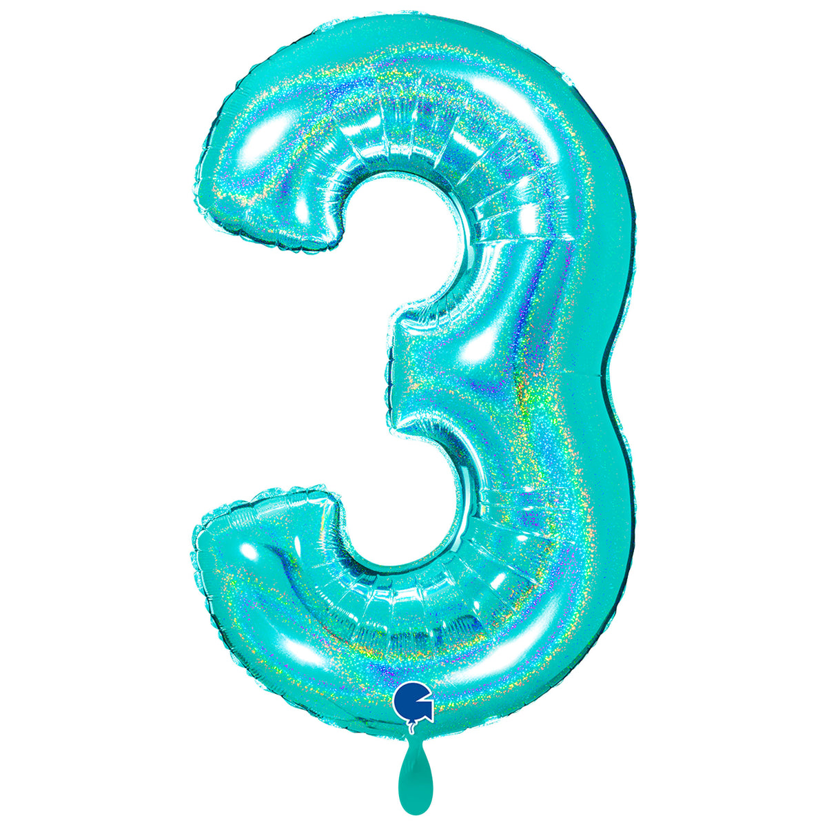 1 Ballon XXL – Cijfer 3 – Glitter Holografisch Tiffany