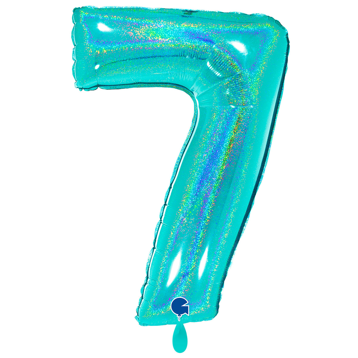1 Ballon XXL - Cijfer 7 - Glitter Holografisch Tiffany