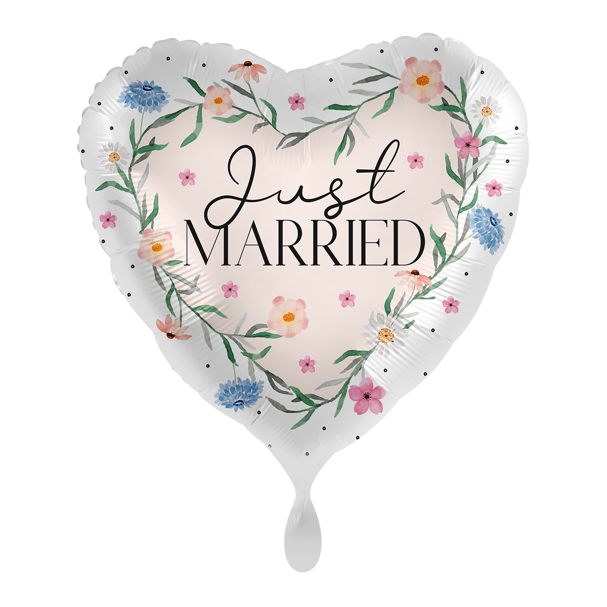 1 Ballon - Blumenmuster Just Married - ENG
