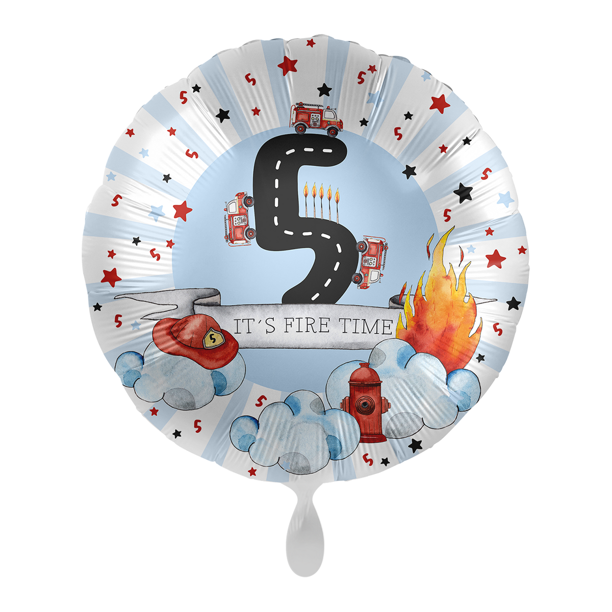 1 Ballon - Happy Brandweerauto - Vijf