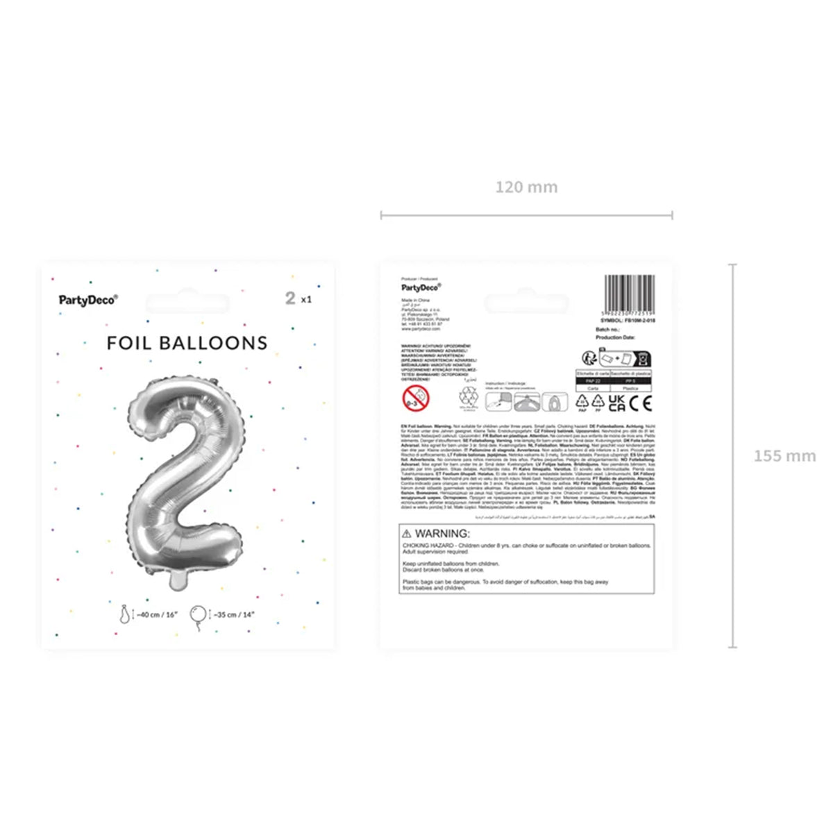 1 Ballon XS - Getal 2 - Zilver