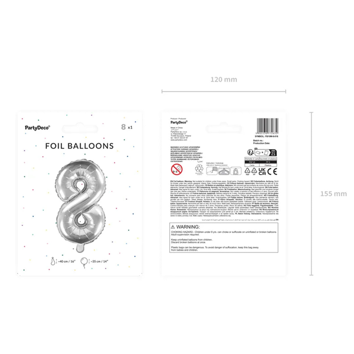 1 Ballon XS - Cijfer 8 - Zilver