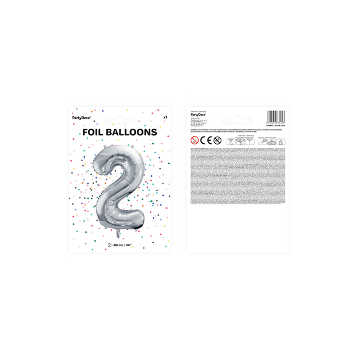 1 Ballon XXL - Cijfer 2 - Zilver