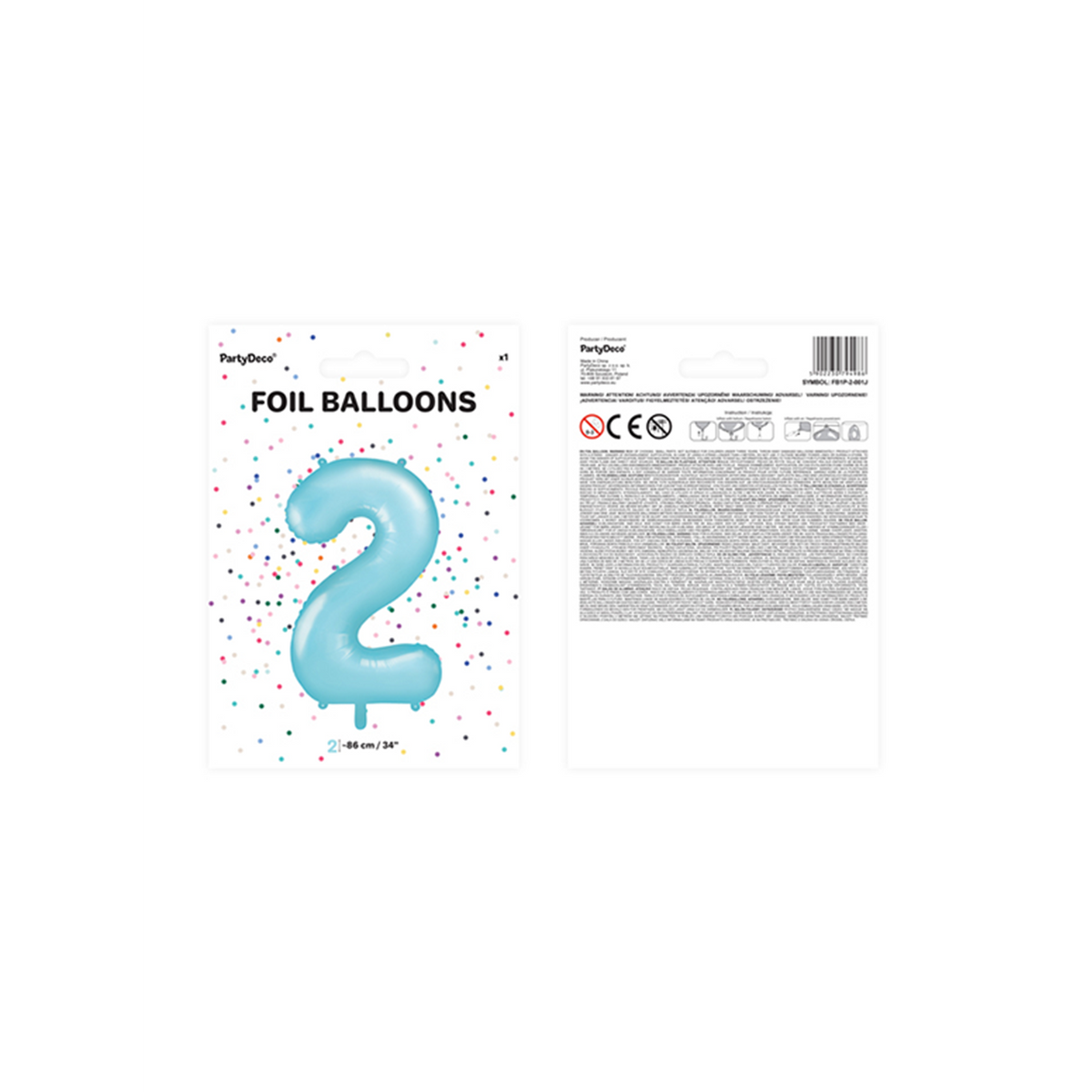 1 Ballon XXL - Cijfer 2 - Lichtblauw