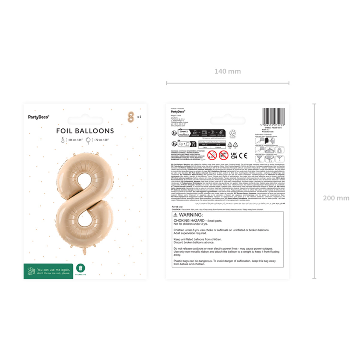 1 Ballon XL - Cijfer 8 - Beige
