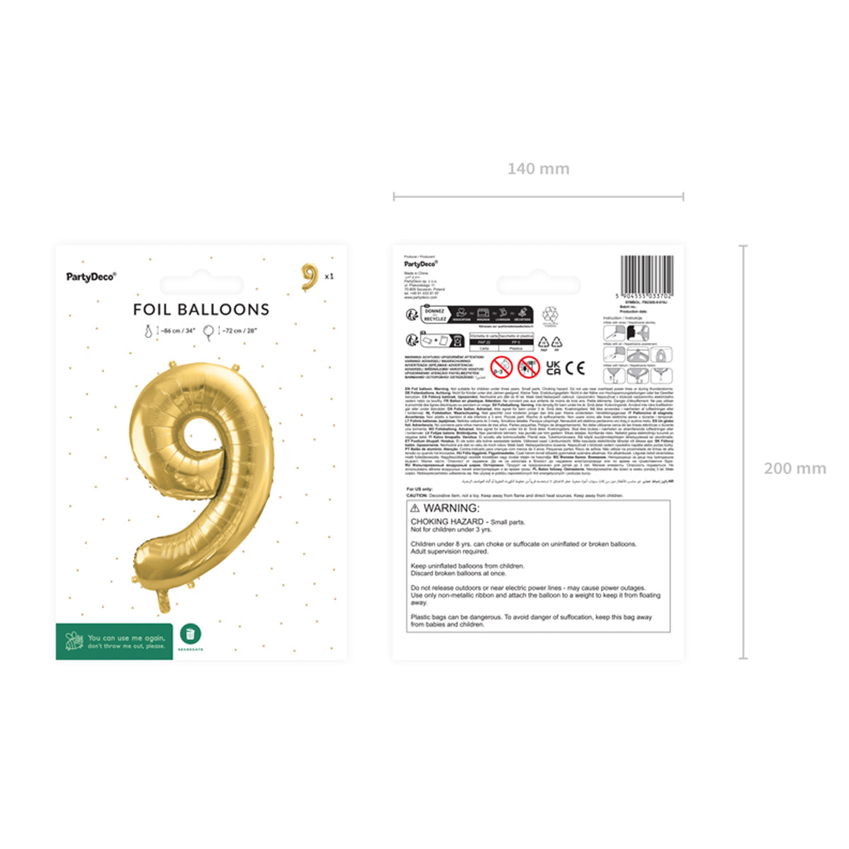 1 Ballon XL - Zahl 9 - Gold
