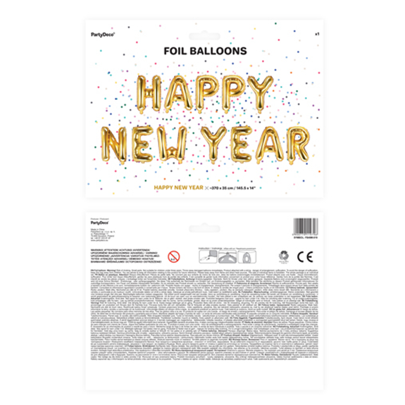 1 Ballon - Schriftzug - Happy New Year - Goud