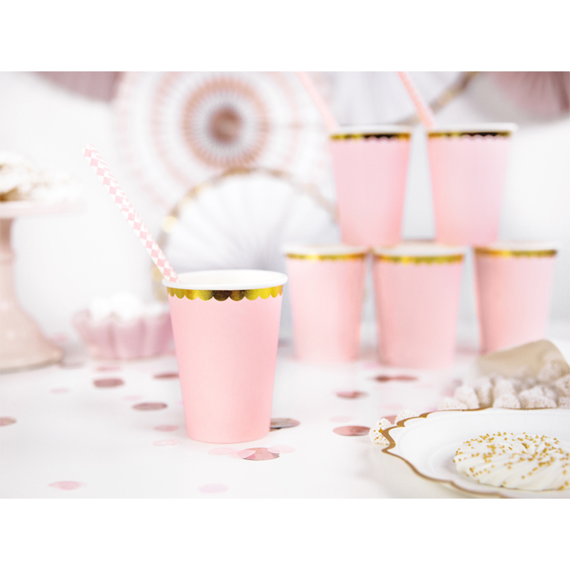 6 papieren bekers Trend - 220ml - Pastelroze