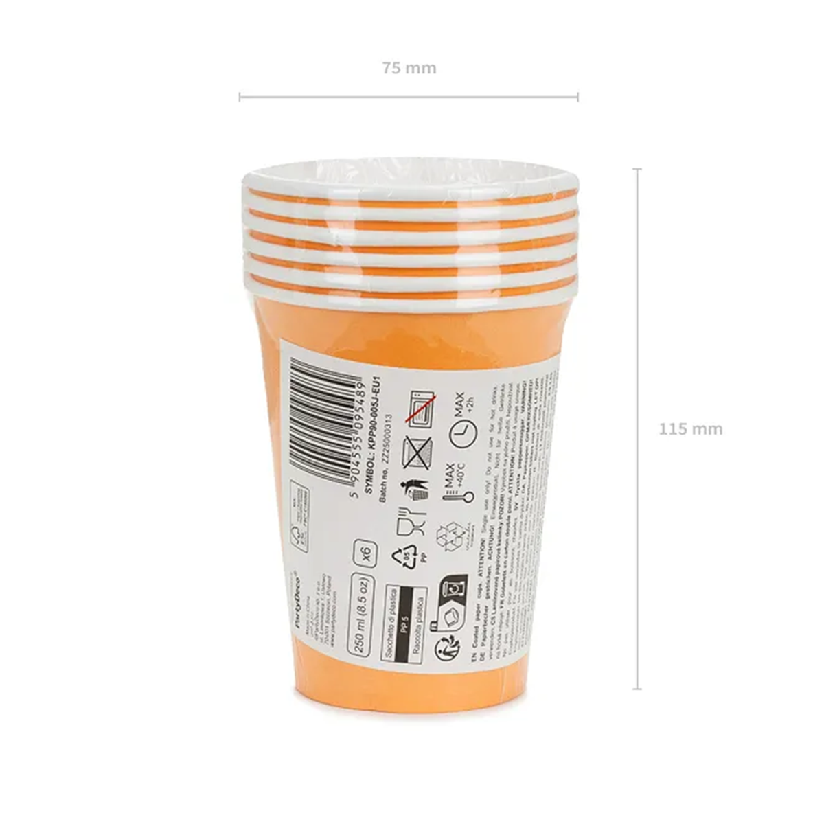 6 kartonnen bekers - Lichtoranje - 250 ml