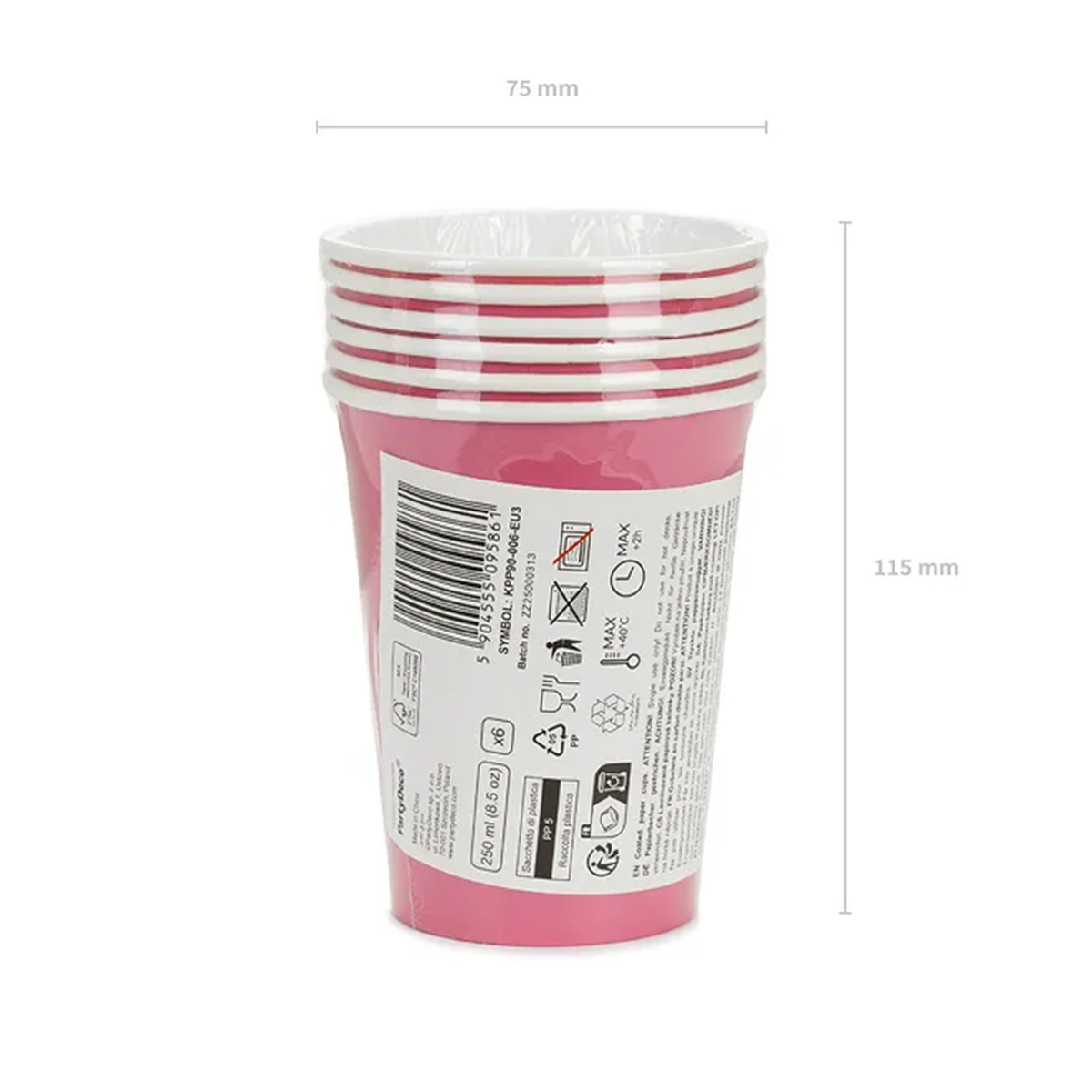 6 kartonnen bekers - donkerroze - 250 ml