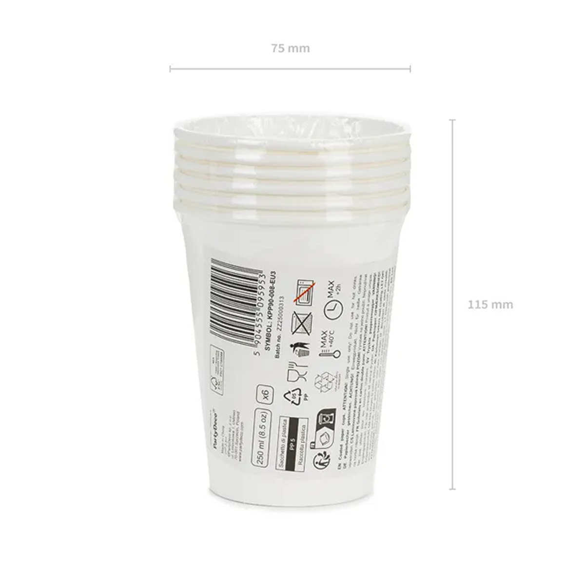 6 papieren bekers - Wit - 250 ml