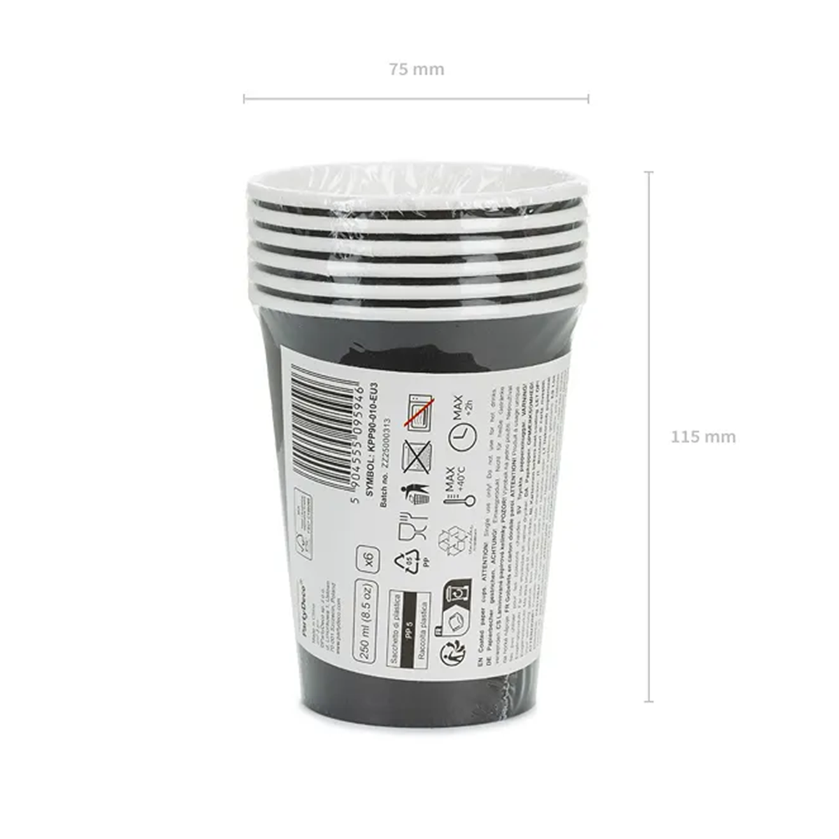6 kartonnen bekers - Zwart - 250ml