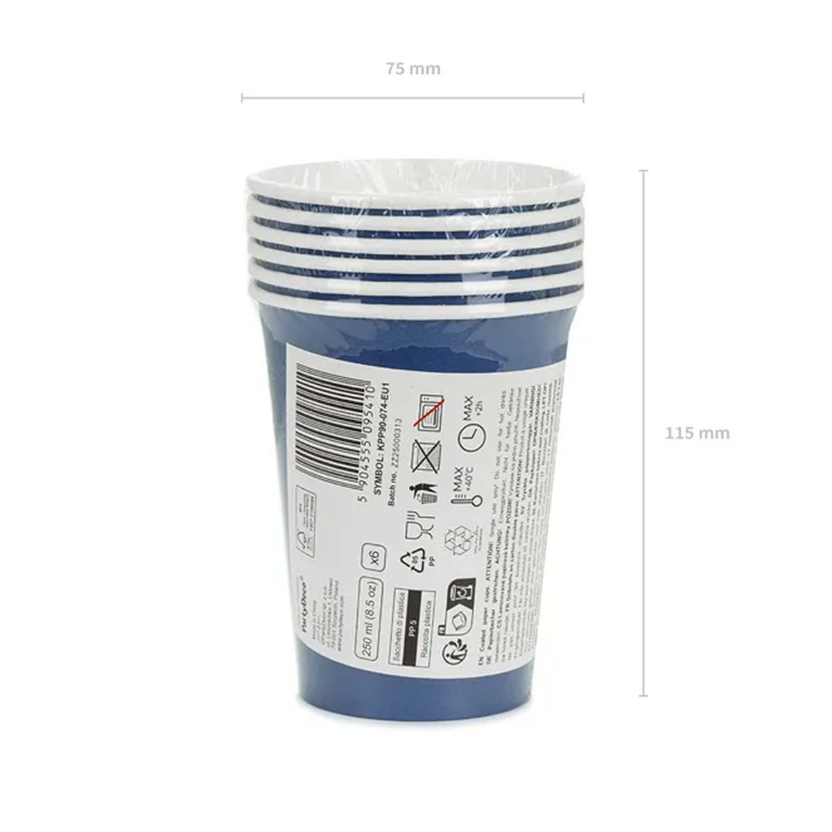 6 kartonnen bekers - Donkerblauw - 250ml