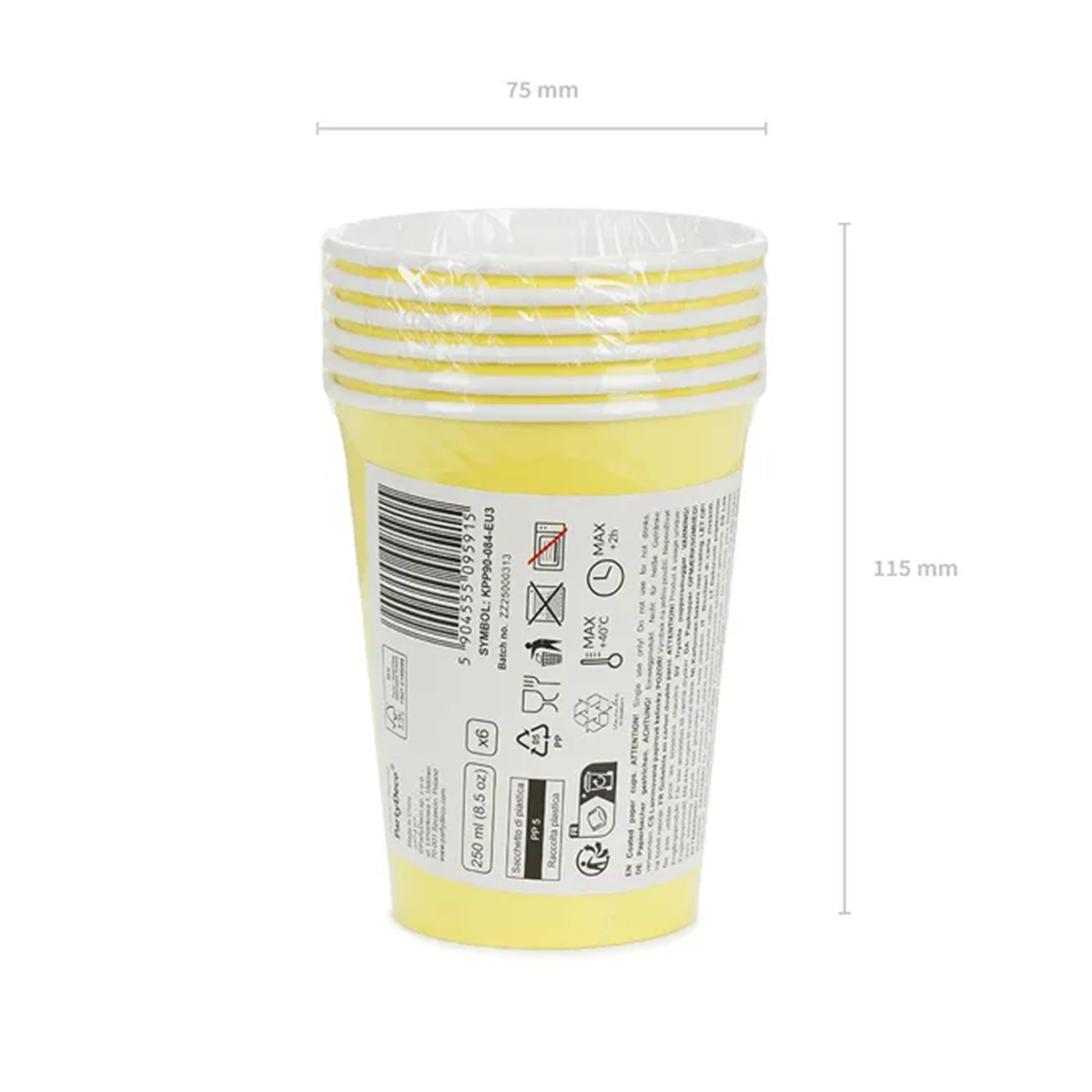 6 papieren bekers - Geel - 250ml