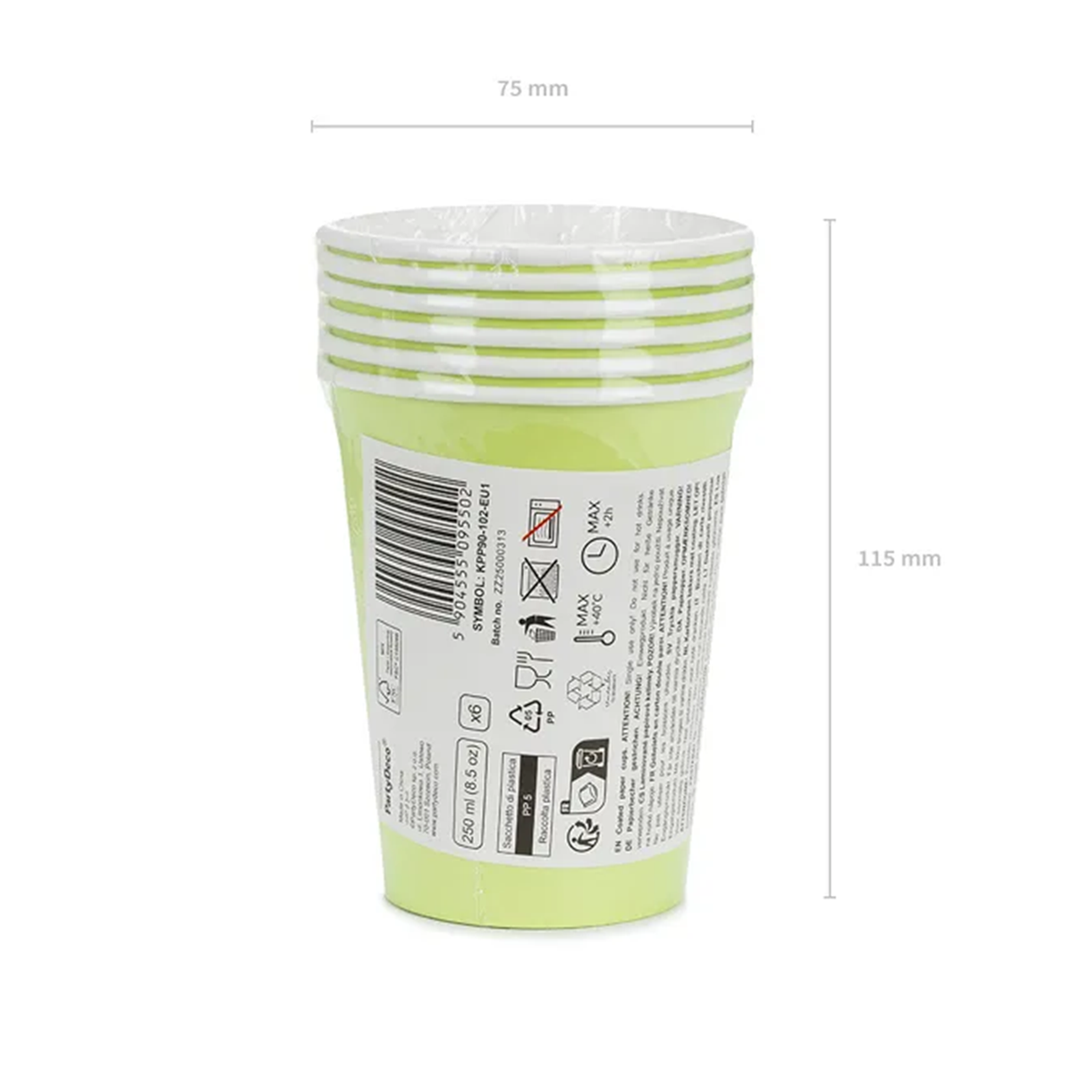 6 papieren bekers - Lichtgroen - 250ml