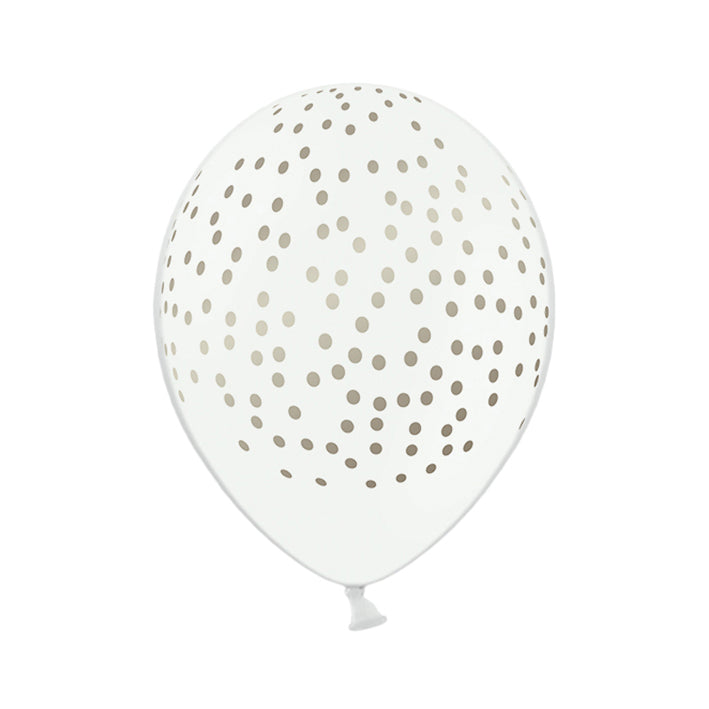 6 motiefballonnen - Ø 30cm - Stippen - Wit & Goud