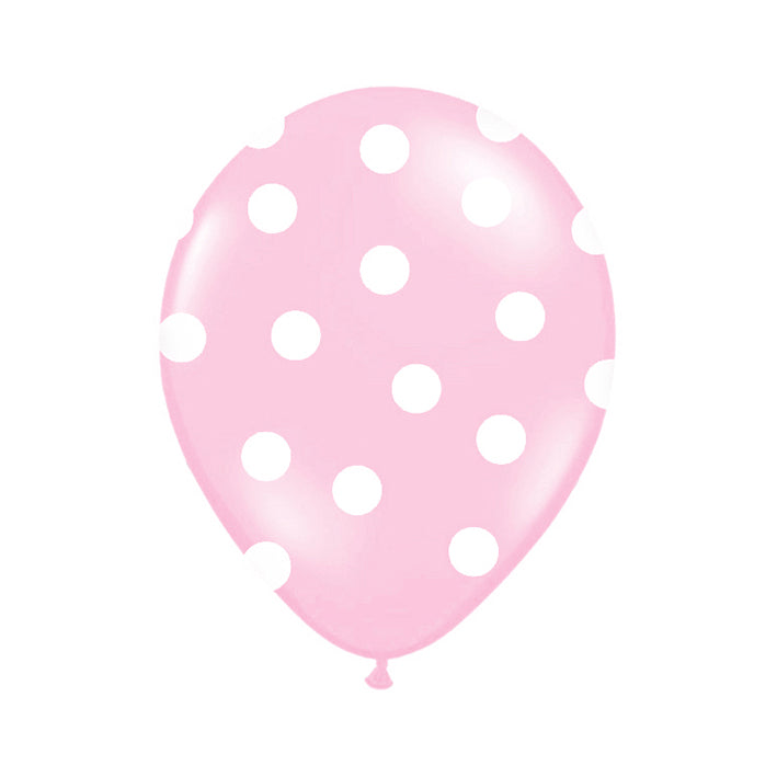 6 Motivballons - Ø 30cm - Stippen - Roze & Wit
