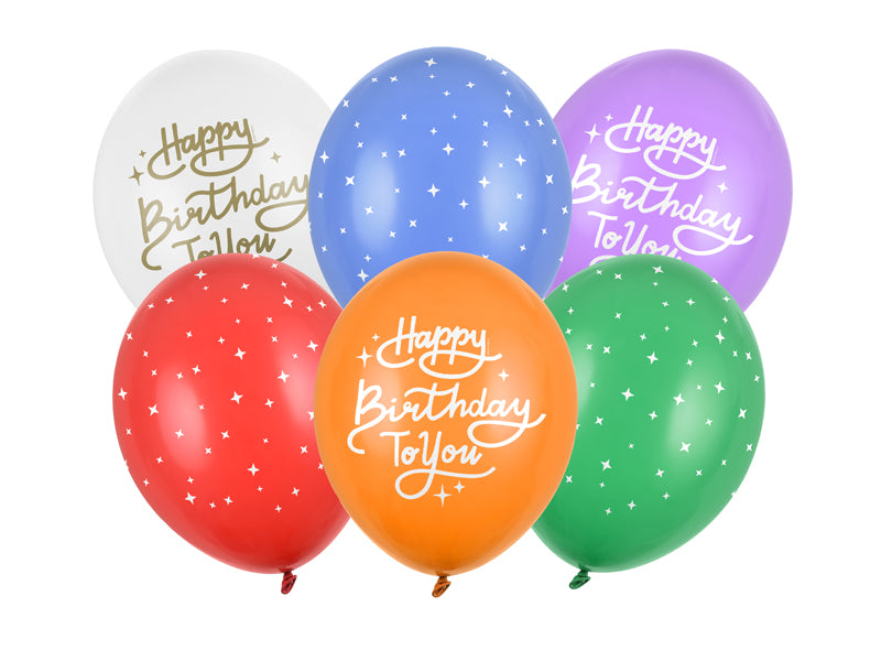 6 Motiefballonnen - Ø 30cm - Happy Birthday to You