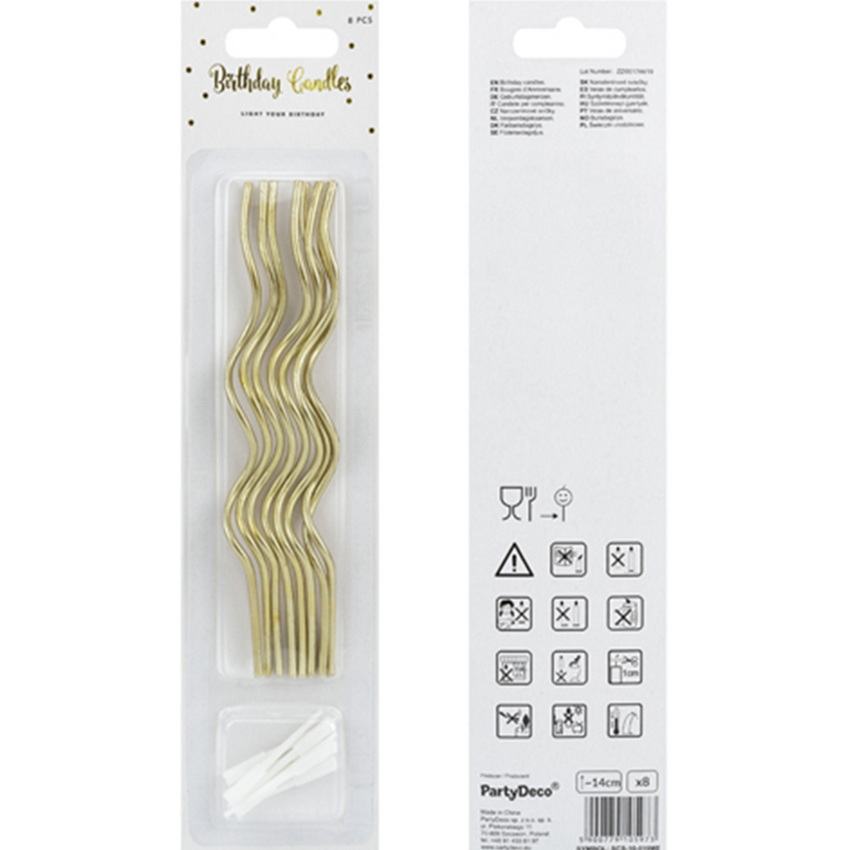 8 Taartkaarsjes XL met houder - Curly - Goud