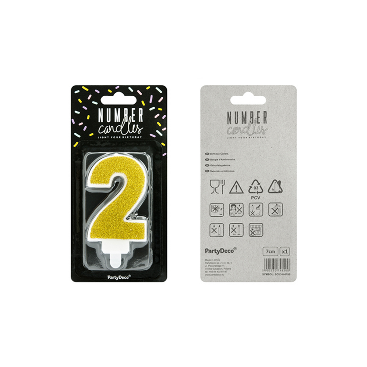1 taartkaars - cijfer 2 - goud