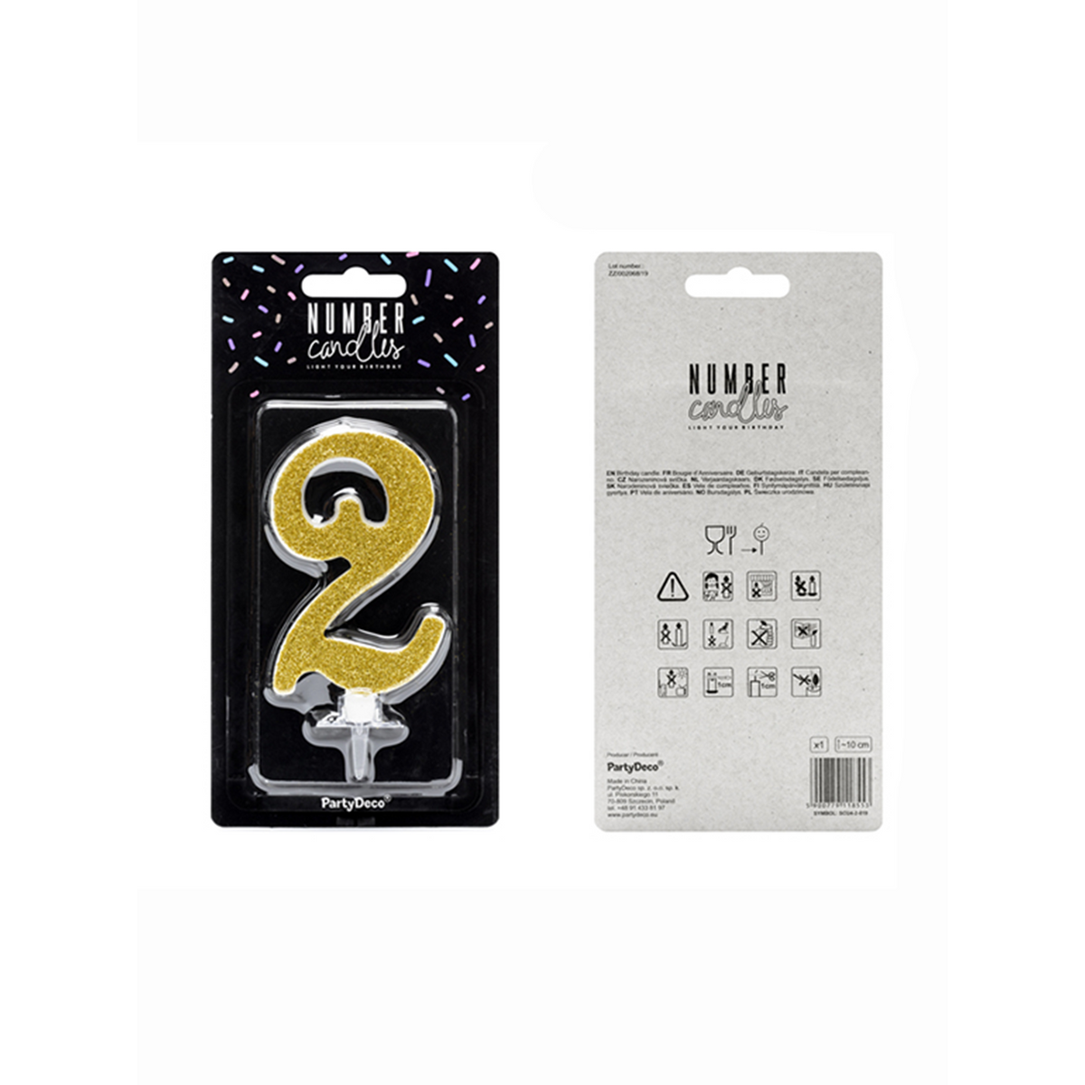 1 Taartkaars XL - Cijfer 2 - Goud Glitter