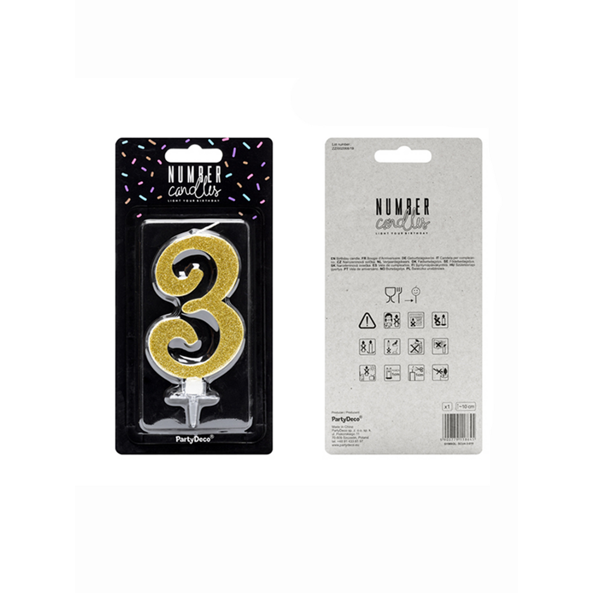 1 Taartkaars XL - Cijfer 3 - Goud Glittery