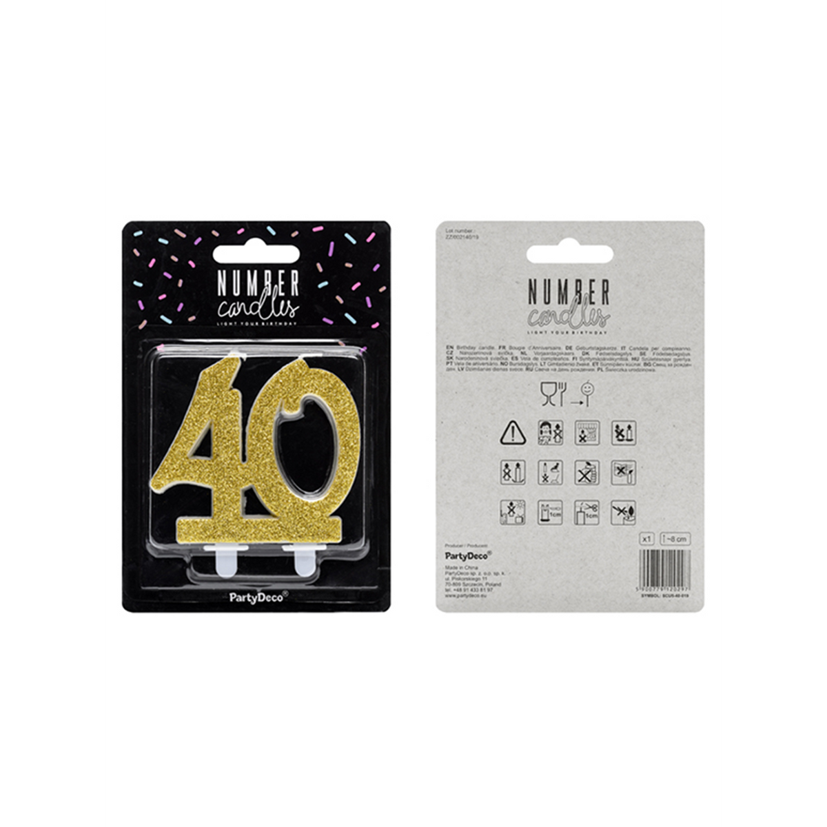 1 Taartkaars XL - Cijfer 40 - Goud Glitter