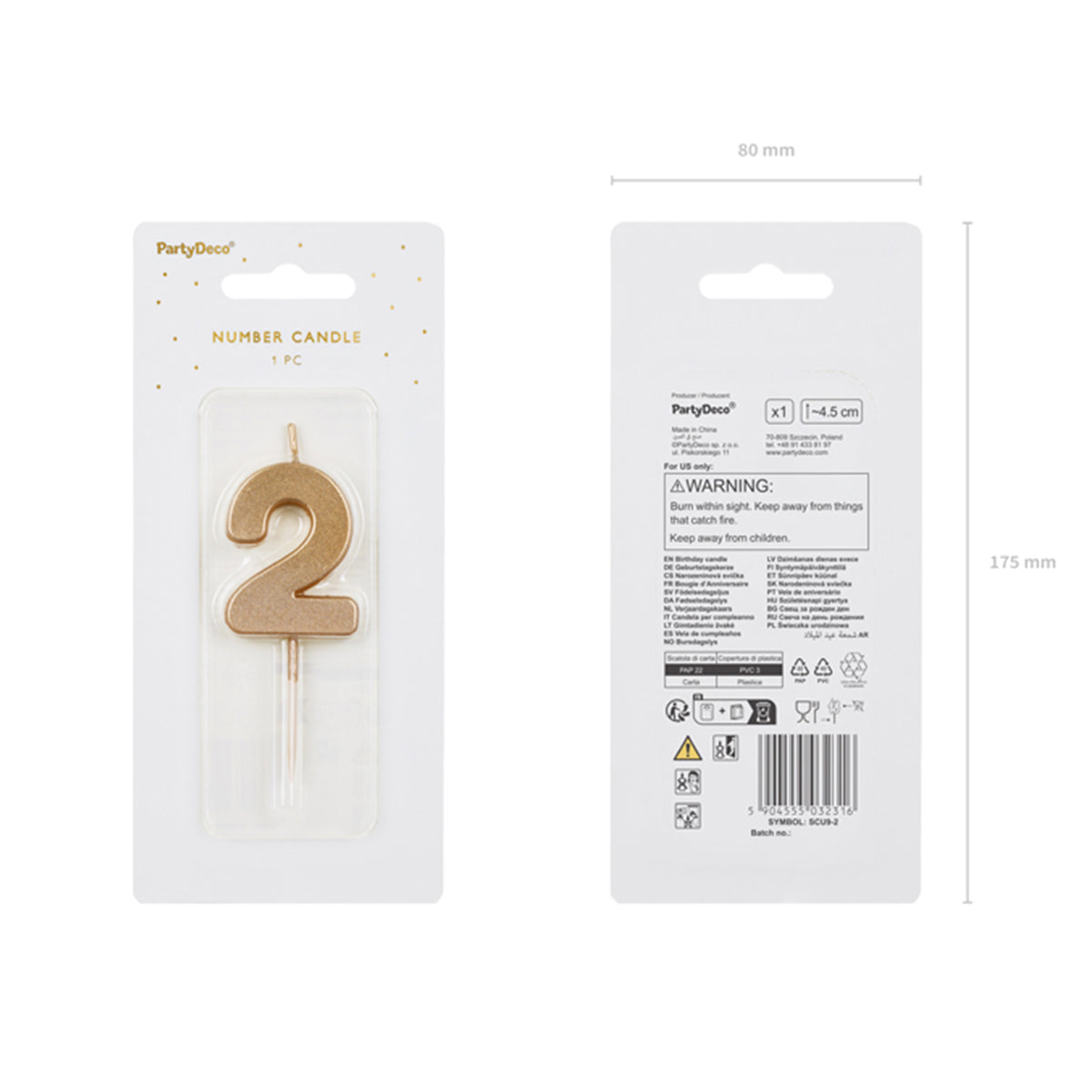 1 Taartkaars - Cijfer 2 - Goud