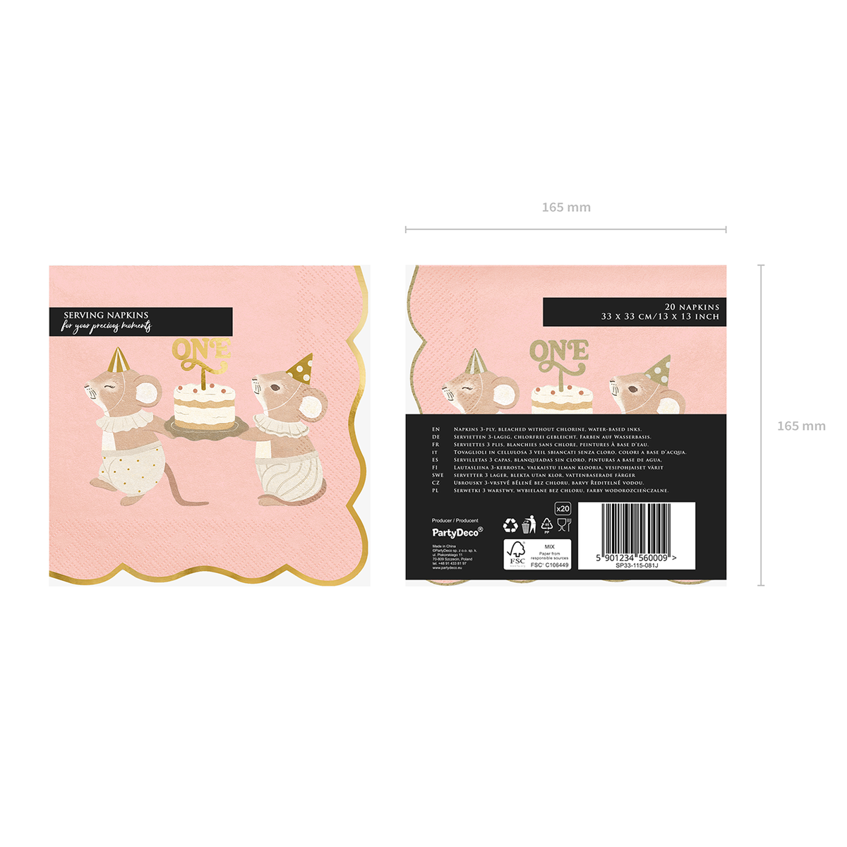 12 servetten - ONE - Muizen - Roze
