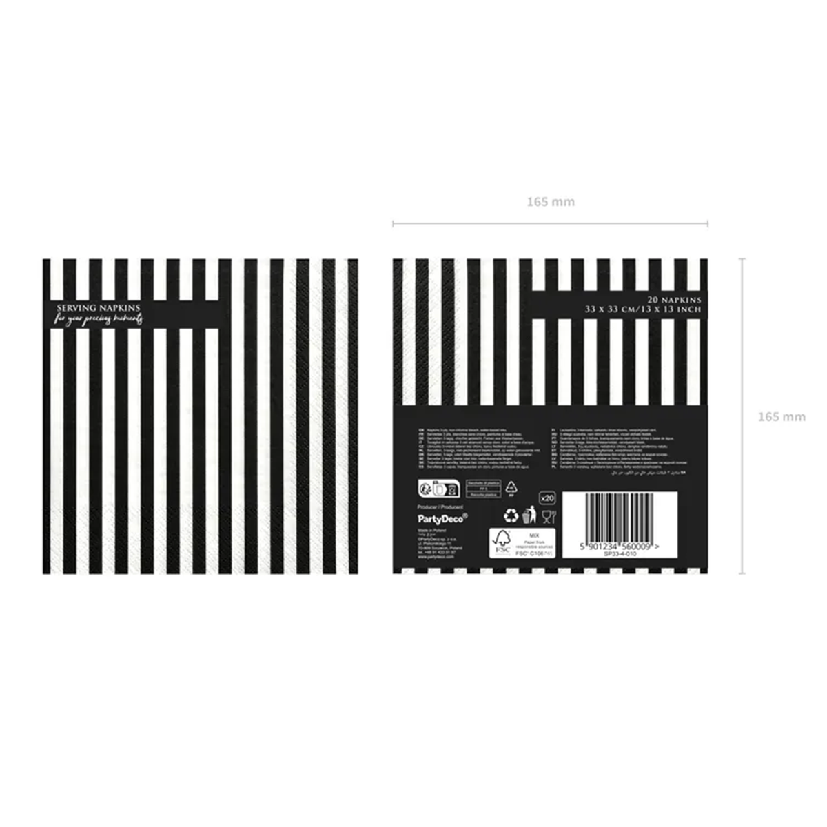 20 Servetten - Gestreepte - zwart - Ø 33cm