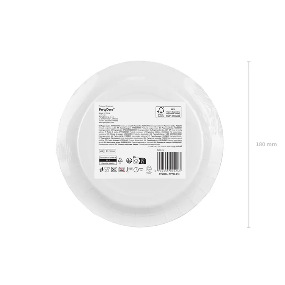 6 papieren borden - zwart - 18 cm