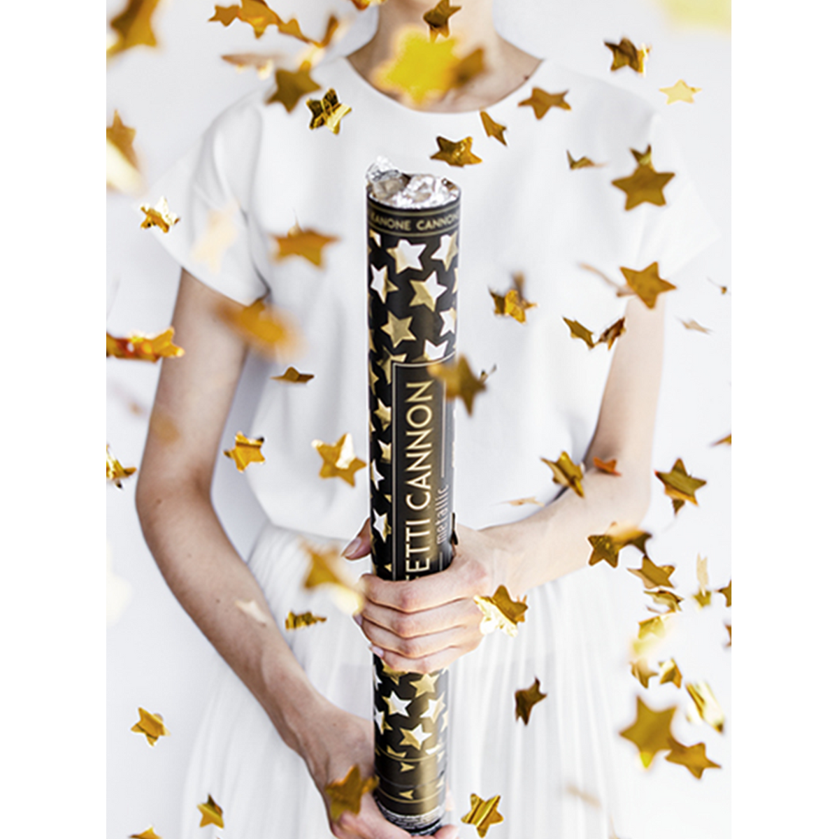 1 Confettikanon XL - 60cm - Metallic - Sterren - Goud