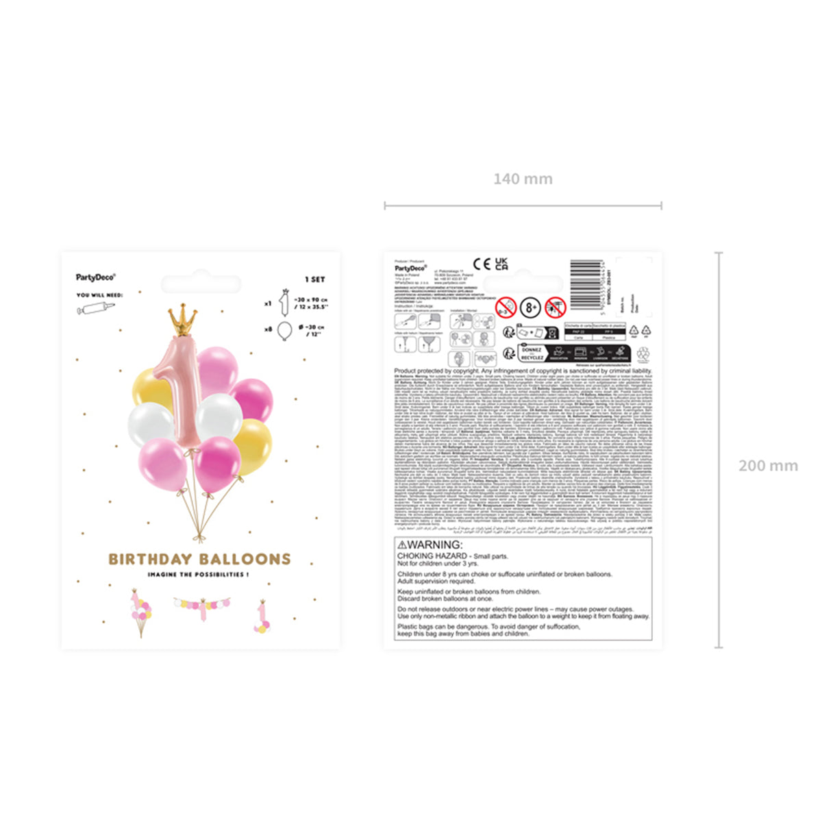 1 ballonset - Eerste verjaardag, roze