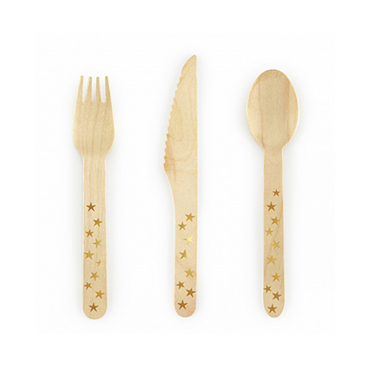 Houten bestek – 18-delige set – Stars Goud
