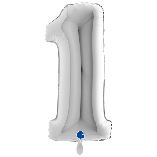 1 ballon XXL – Cijfer 1 – Zilver