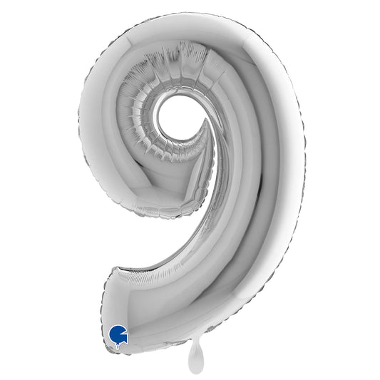 1 Ballon XXL - Cijfer 9 - Zilver