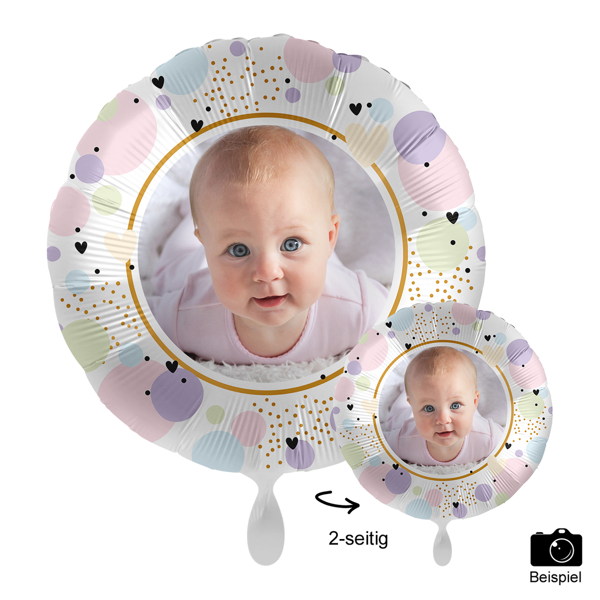 1 Ballon mit Foto - Pastel Hearts