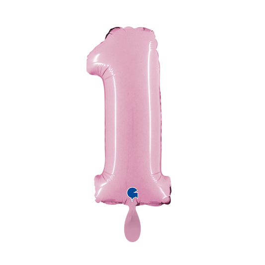 1 ballon XS - cijfer 1 - pastelroze