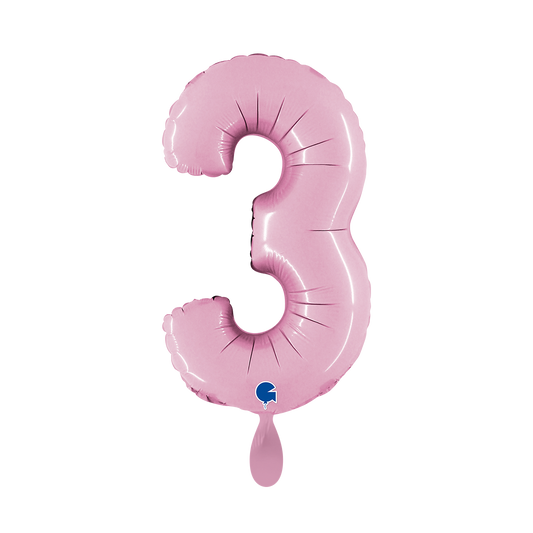 1 Ballon XS - Zahl 3 - Pastellrosa