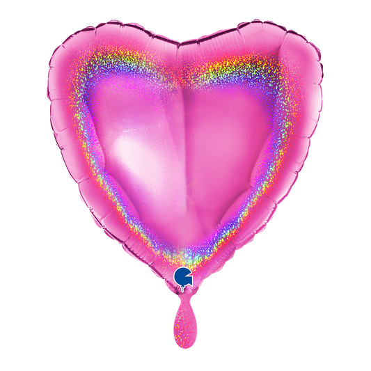 1 Ballon – Hart – Glitter Holografisch Fuxia