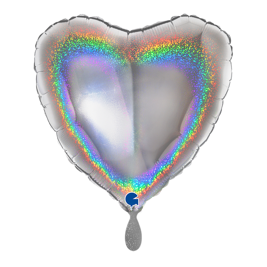 1 Ballon - Hart - Glitter Holografisch Zilver