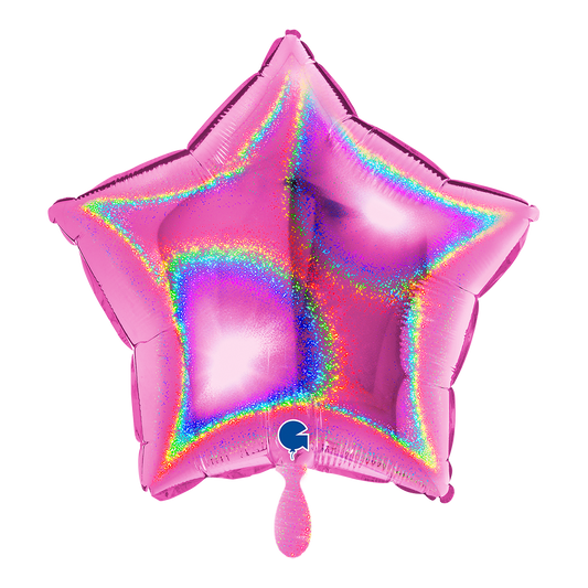 1 Ballon - Ster - Glitter Holografisch Fuchsia