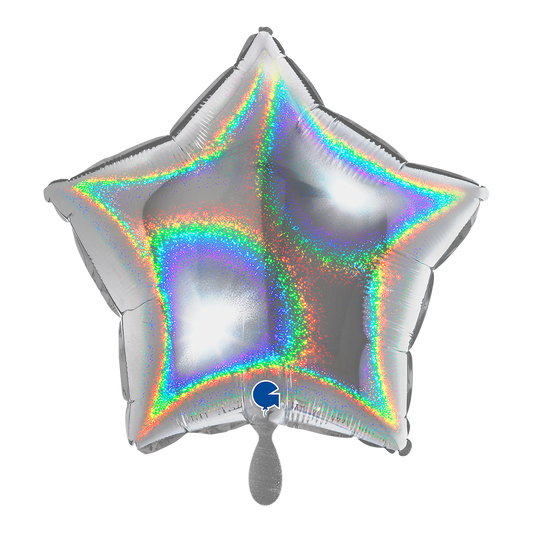 1 Ballon - Ster - Glitter Holografisch Zilver