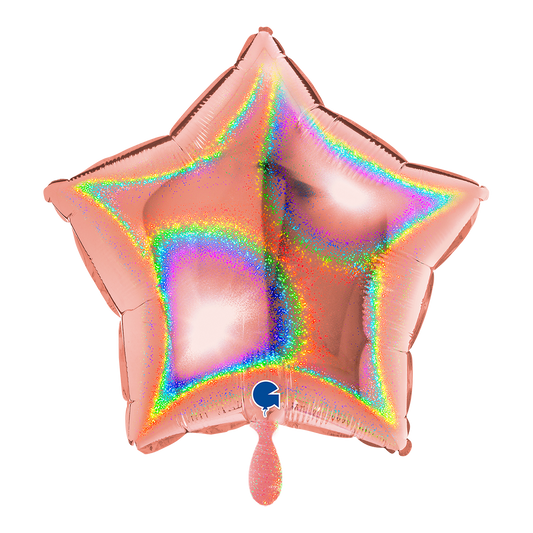 1 Ballon - Ster - Glitter Holografisch Roségoud