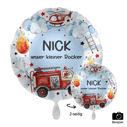 1 Ballon mit Text - Happy Fire Engine